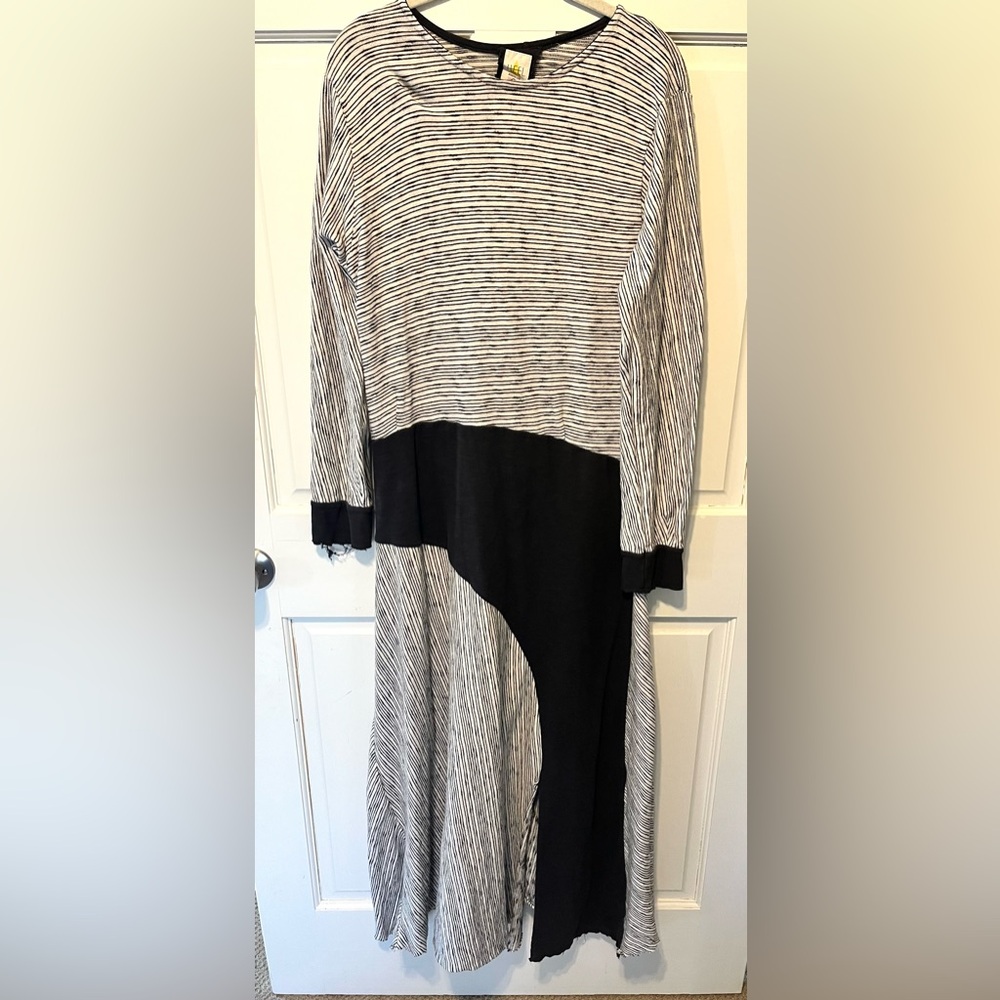 Heel Athens Lab art to wear striped black Maxi long cotton womens dress one size